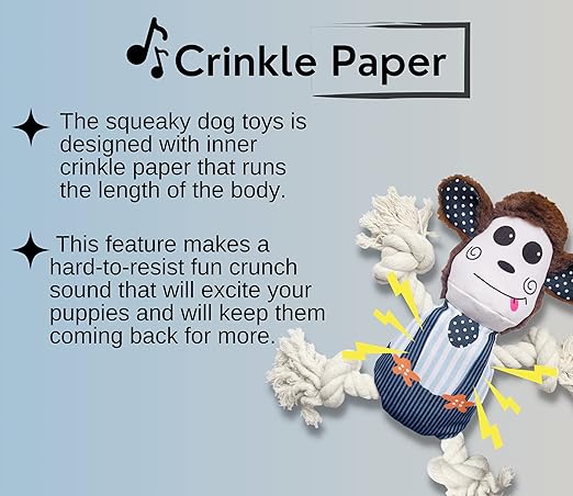 Puppies Crinkle Paper Rope Plush Toy for Dogs