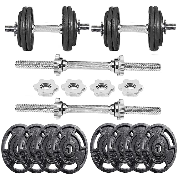 Dumbbell Set For Home Workout, Cast Iron Weight Plates 10kg (30mm) With Solid Steel Dumbbells Rod For Home Gym Exercise And Strength Training