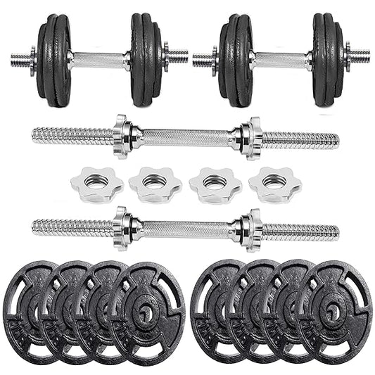 Dumbbell Set For Home Workout, Cast Iron Weight Plates 10kg (30mm) With Solid Steel Dumbbells Rod For Home Gym Exercise And Strength Training