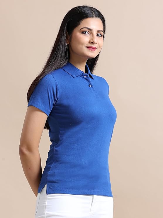 Womens Collar Neck Half Sleeve Solid Polo T-Shirt