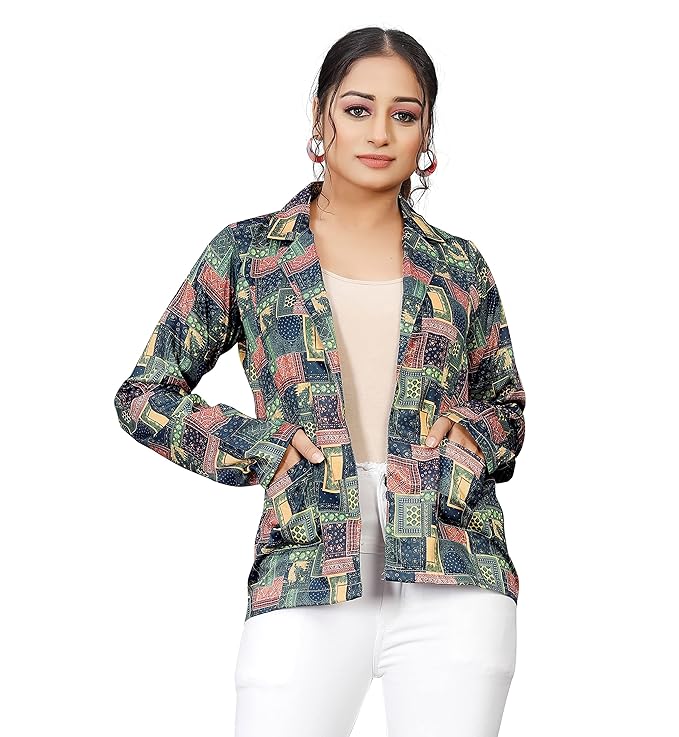 Women's Satin Jacket-Style Shrug with Shawl Collar and Pockets