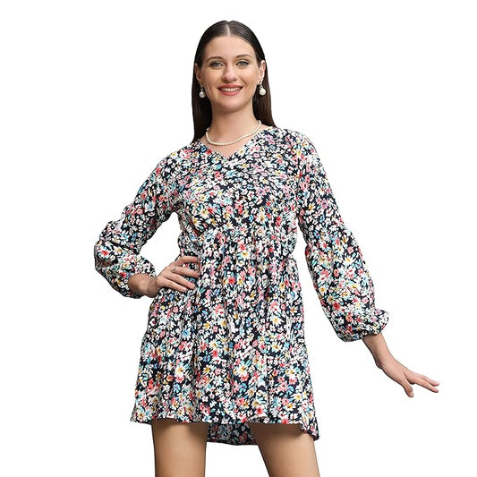 Women's Rayon Full Sleeve A-Line Knee-Length Western Dresses for Women or Girls