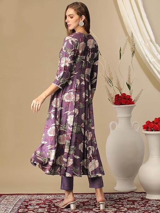 Women's Cotton Blend Anarkali Printed Kurta with Pant