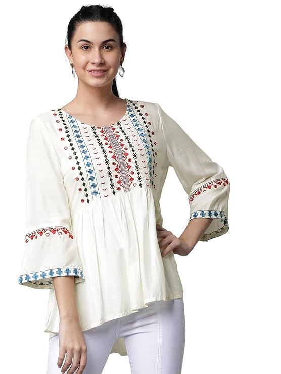 Women's Embroidered Rayon Regular Fit Top