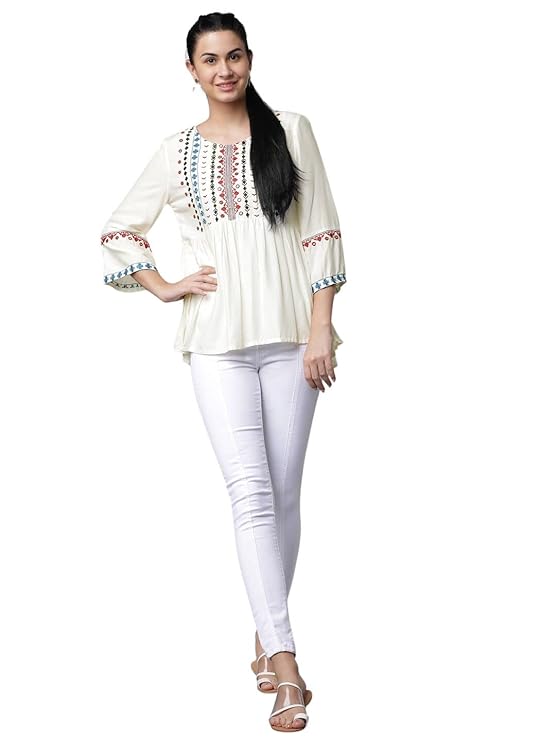 Women's Embroidered Rayon Regular Fit Top