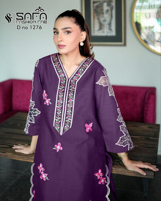 Designer Embroidered Tunic with Sleeves paired with Designer Cigarette pants