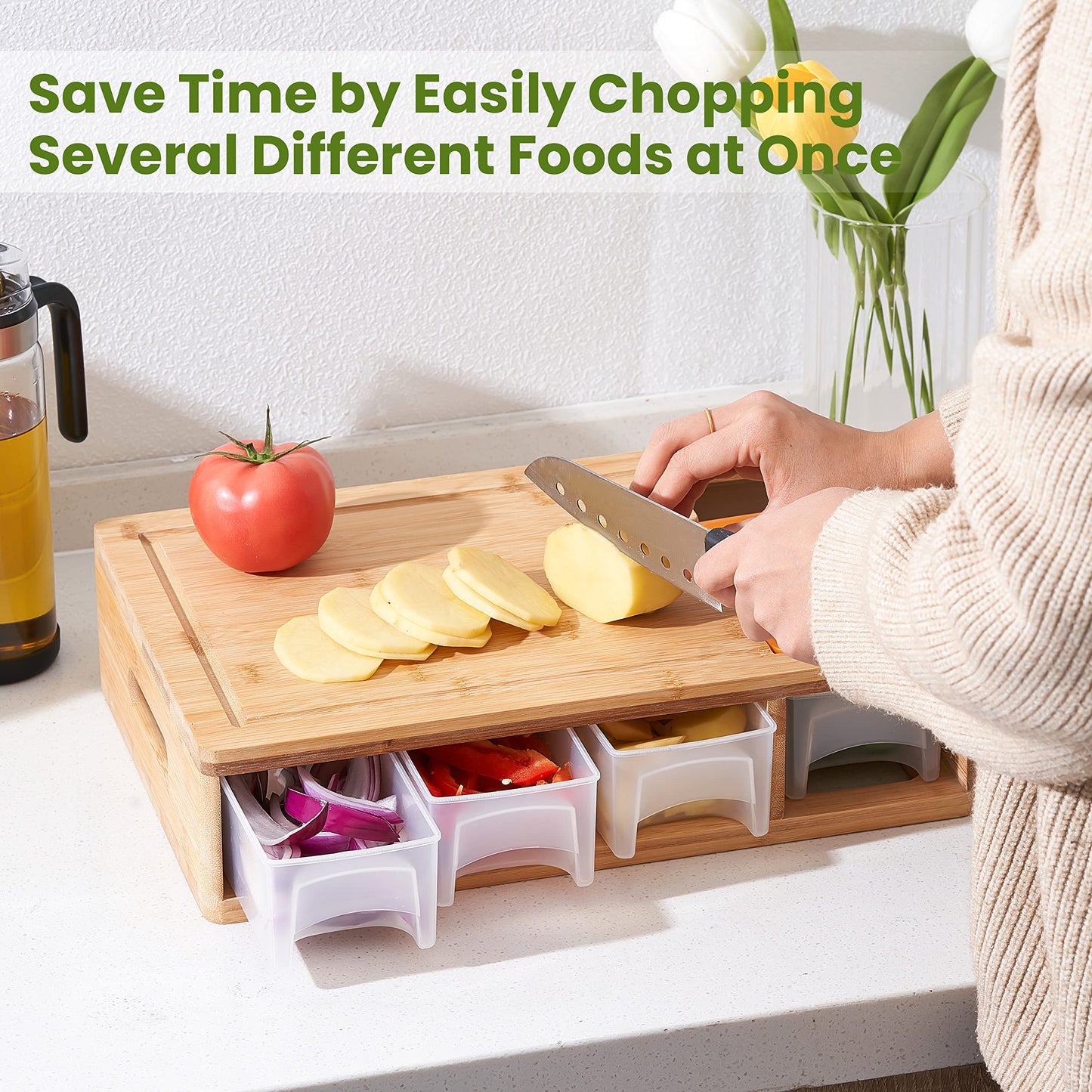 Bamboo Cutting Board with Containers