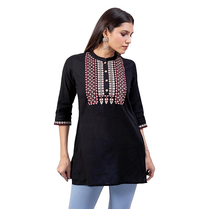 Black Embroidered Short Kurti for Women