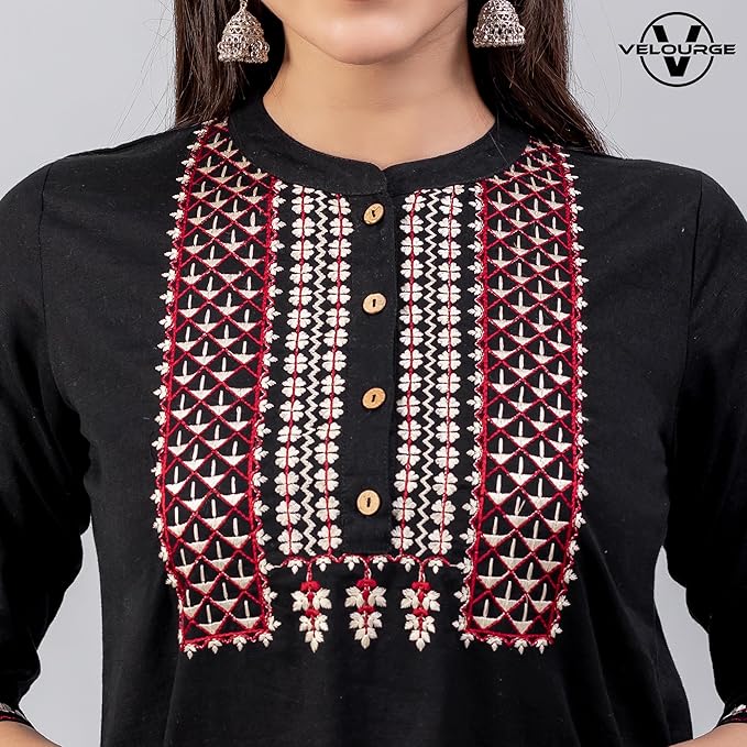 Black Embroidered Short Kurti for Women