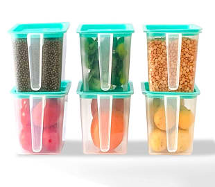 Fridge Storage Boxes Fridge Organizer with Handle & Airtight Lid ( set of 6 - 1000ml )