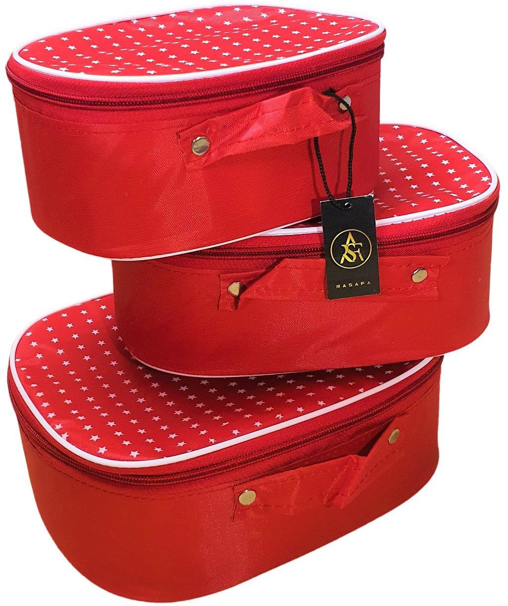 Rasafa Set of 3 Star pattern Makeup box, Jewellery box, Makeup Kit, Storage case Vanity Box (Red)