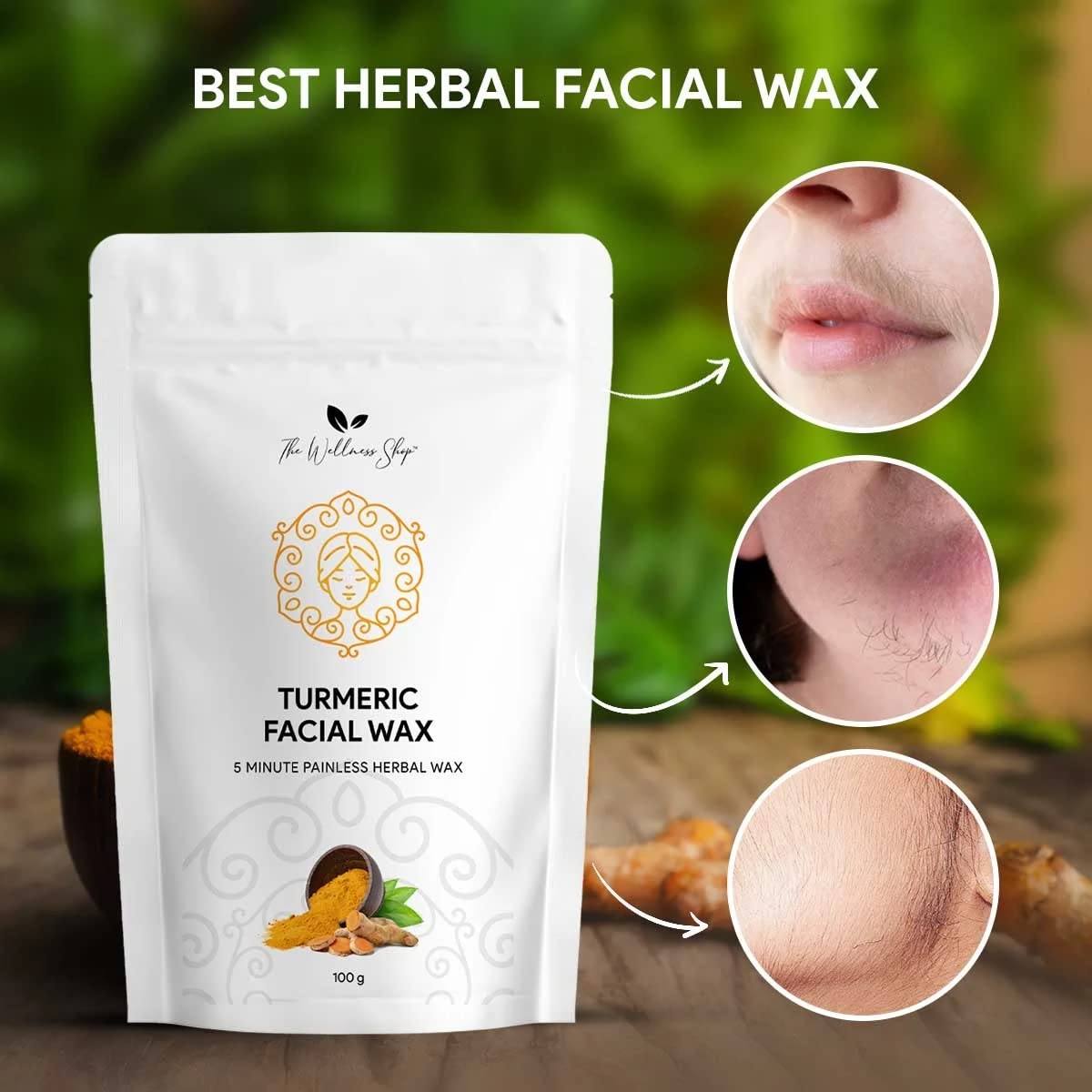 TURMERIC FACIAL WAX - 5 MINUTE PAINLESS HERBAL WAX POWDER (100g)