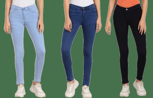 Skinny Fit Ankle Length Mid Rise Jeans for Women (pack of 3)