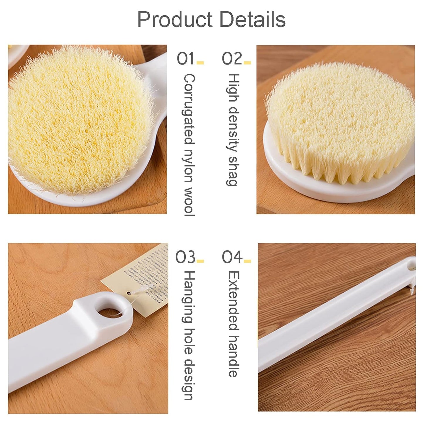 Bath Body Brush Shower Brush Exfoliating with Comfortable Soft and Stiff Bristles