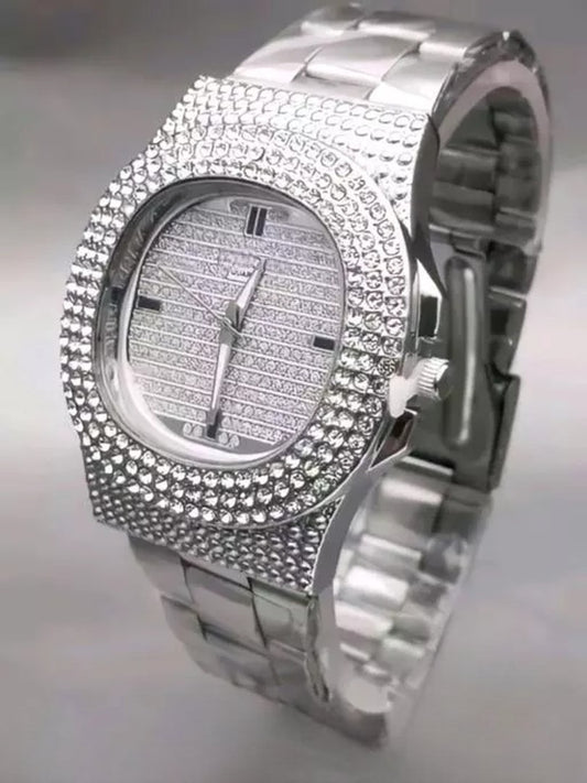 Diamond Silver Dial Watch for Boys