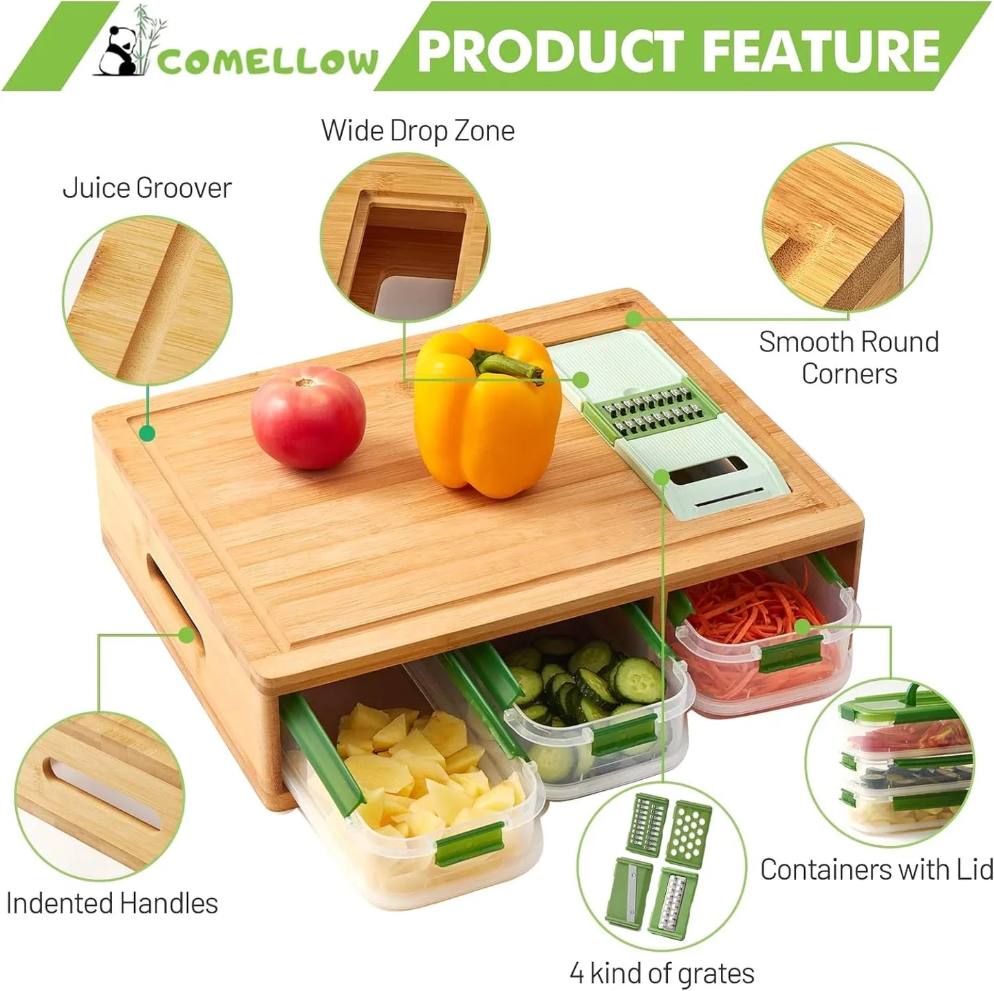 Bamboo Cutting Board with Containers